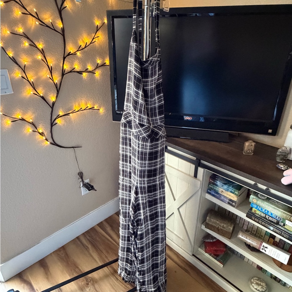 Torrid Black and White Plaid Jumpsuit
